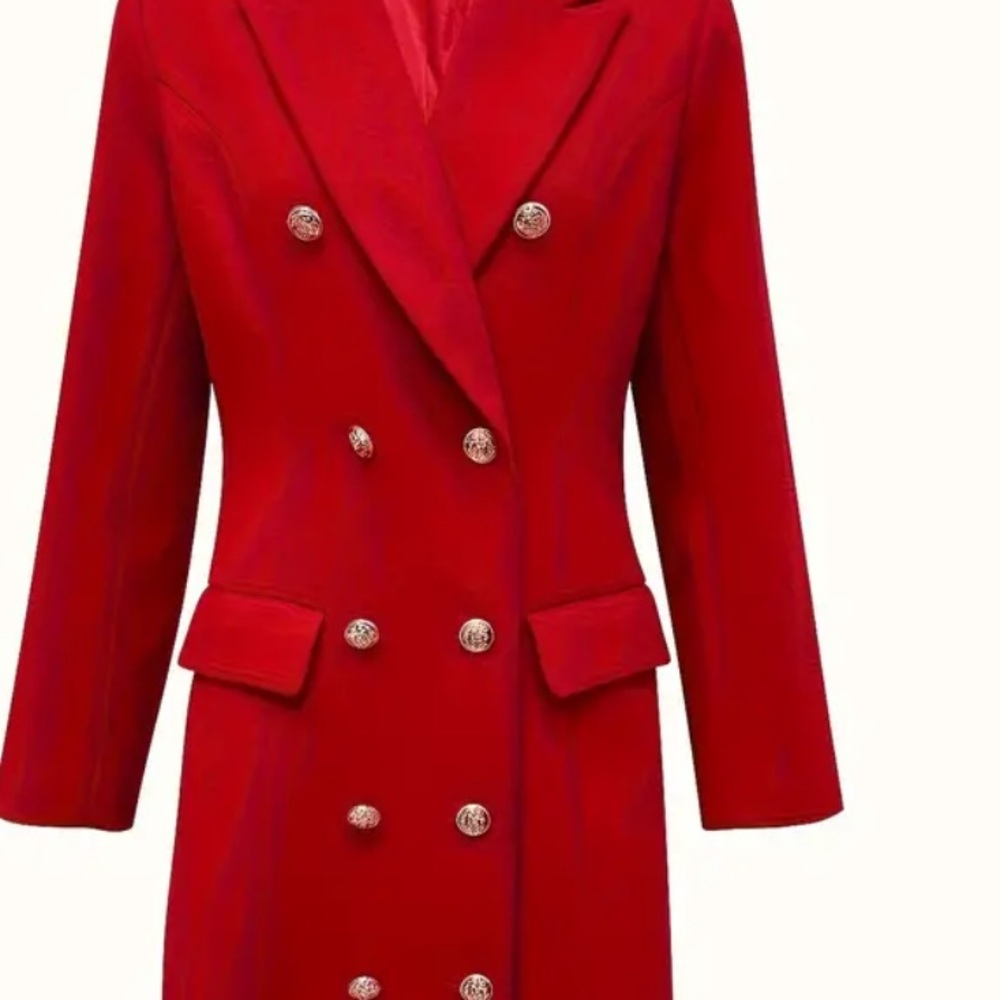 NWT Double-breasted Lapel Coat, Elegant Solid Long Sleeve Knee Length Coat - Picture 5 of 5